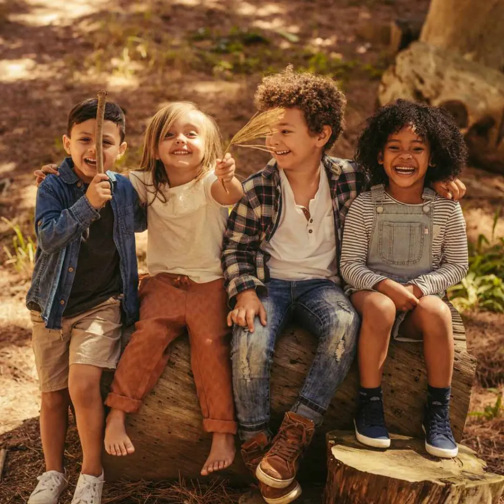 Children engaging in a hands-on nature activity.