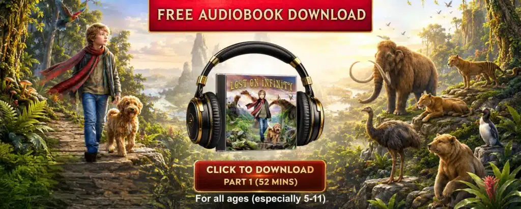 Lost on Infinity free audiobook download banner featuring Moog and Rockford on Infinity