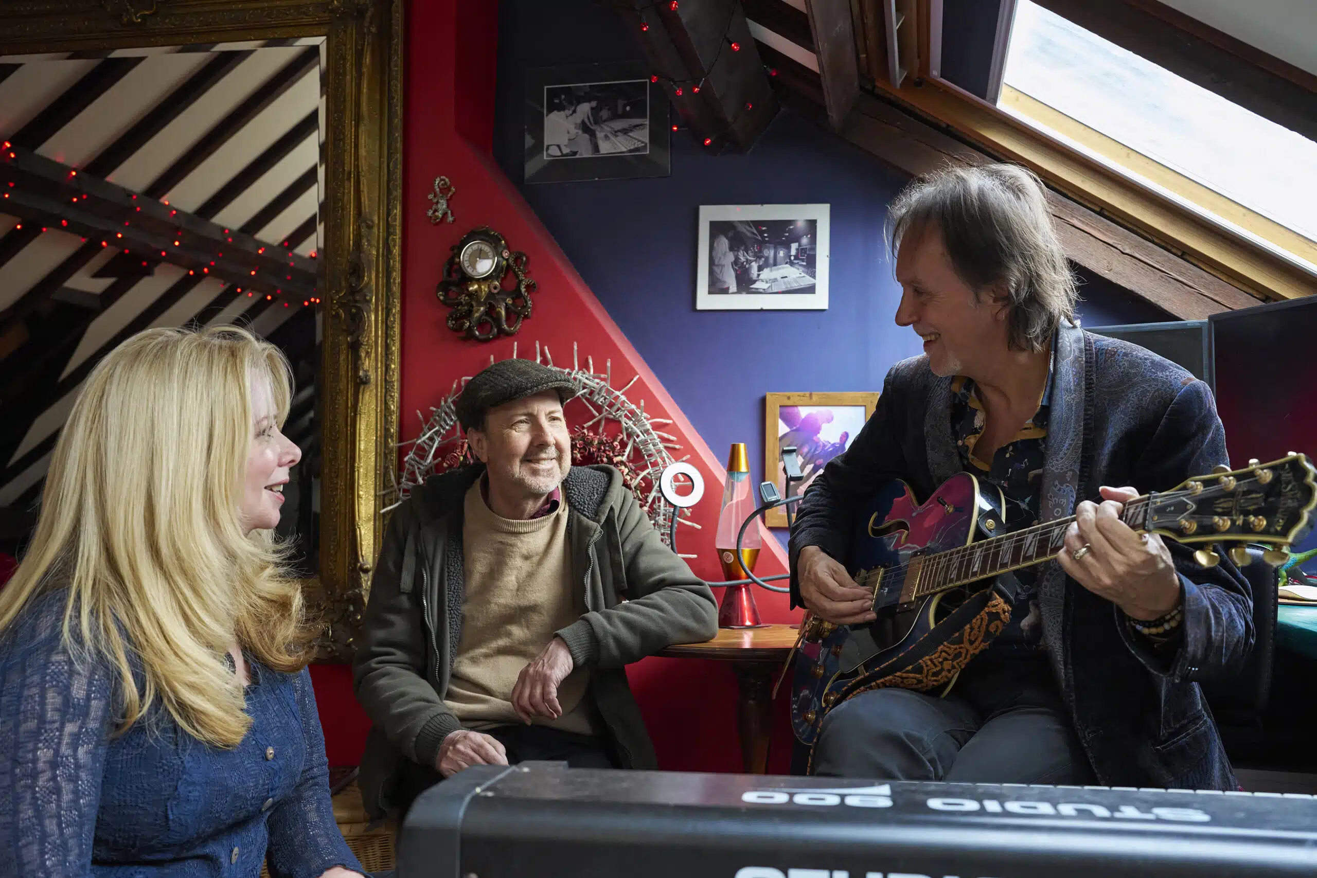 Steve Punt, Elaine and Matthew laughing together while recording Lost on Infinity
